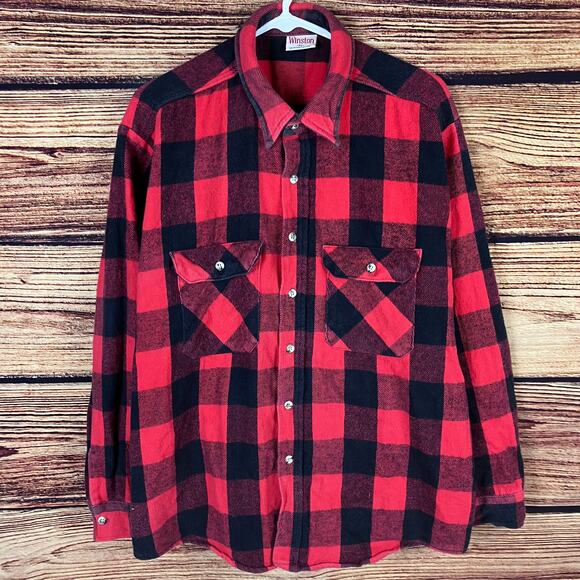 Vintage 1990s Winston Red & Black Flannel Long Sleeve Shirt - Picture 2 of 7